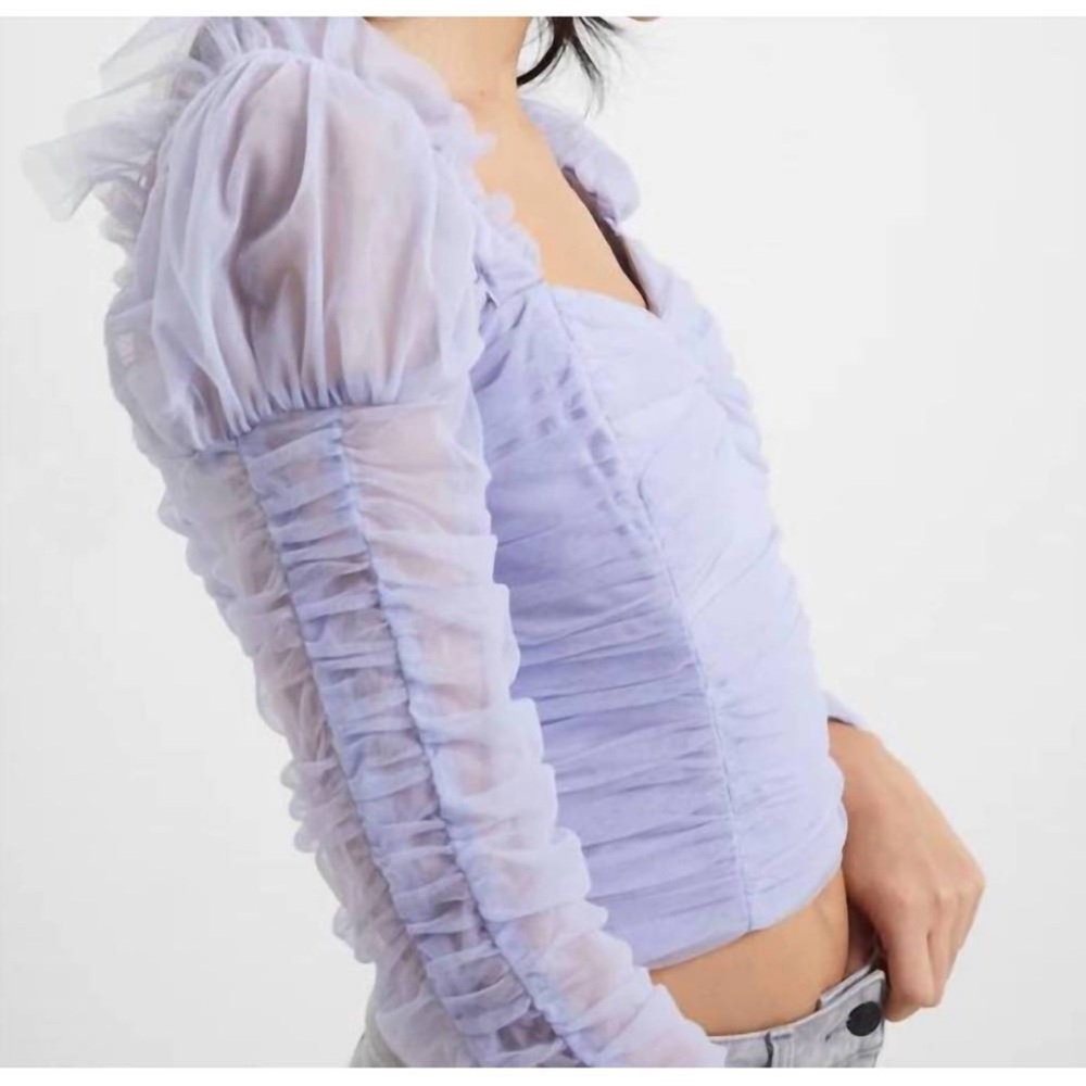 French Connection‎ Edrea Tulle Top NWT size 12 in Cosmic Sky Sheer Cropped - Picture 2 of 14